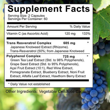 Trans Resveratrol - With Vitamin C, Green Tea, Grape Seeds