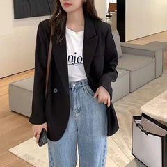 Korean Fashion Black Blazer for Women Classic Turn