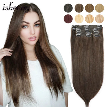 Isheeny Clip in Human Hair Extensions Straight 14"-24" Invisible