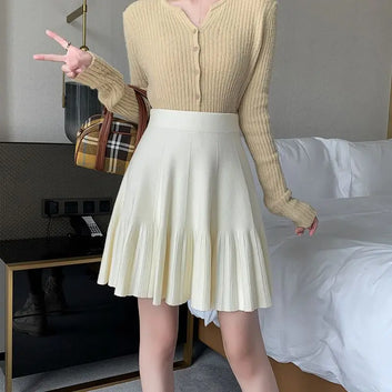 Solid color short skirt, knitted half skirt, women's spring/summer