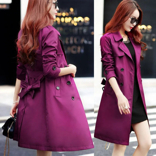 Autumn Korean Mid-Length Trench Coat Women Double-Breasted