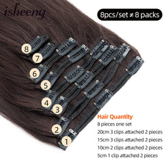 Isheeny Clip in Human Hair Extensions Straight 14"-24" Invisible