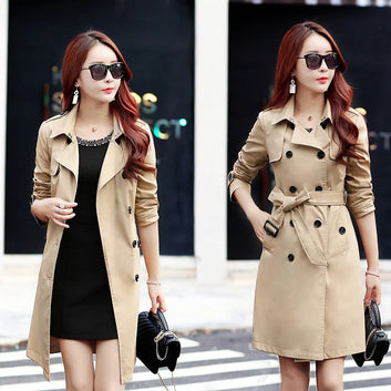 Autumn Korean Mid-Length Trench Coat Women Double-Breasted