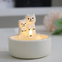 Ceramic Ghost Cat Candlestick Tea Light Candle Holder INS