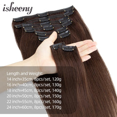 Isheeny Clip in Human Hair Extensions Straight 14"-24" Invisible