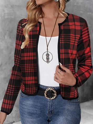 Women Fashion Plaid Printed Jacket Coats Casual Full Long Sleeve