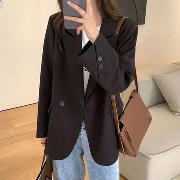 Korean Fashion Black Blazer for Women Classic Turn