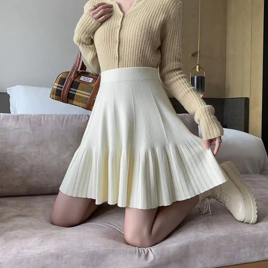 Solid color short skirt, knitted half skirt, women's spring/summer