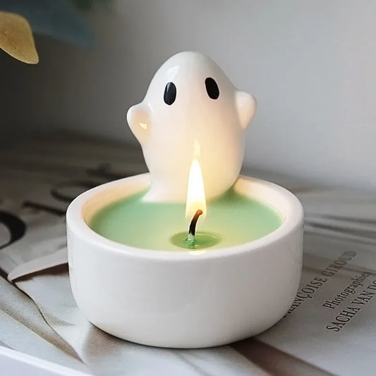 Ceramic Ghost Cat Candlestick Tea Light Candle Holder INS